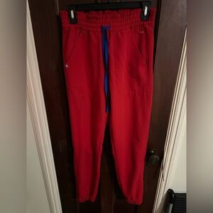 Figs Red scrubs with Blue Drawstring